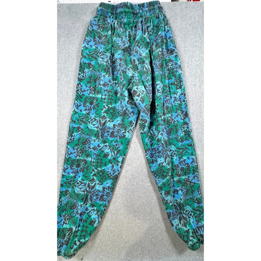 Vintage Mix Activewear Mens Floral Print Joggers Blue Teal Cotton Made in USA M